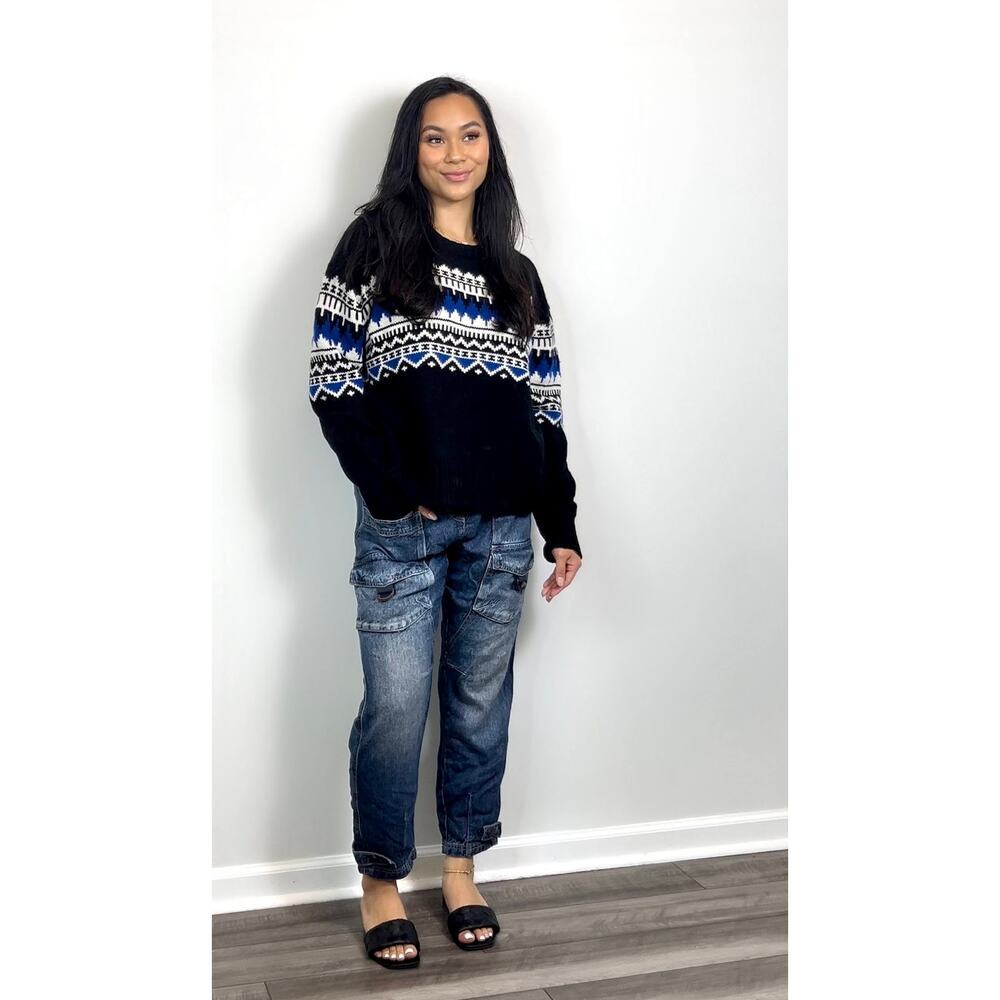 Ralph Lauren Pullover Sweater in Black Size XS Fair Isle Knit Wool Tribal Boho